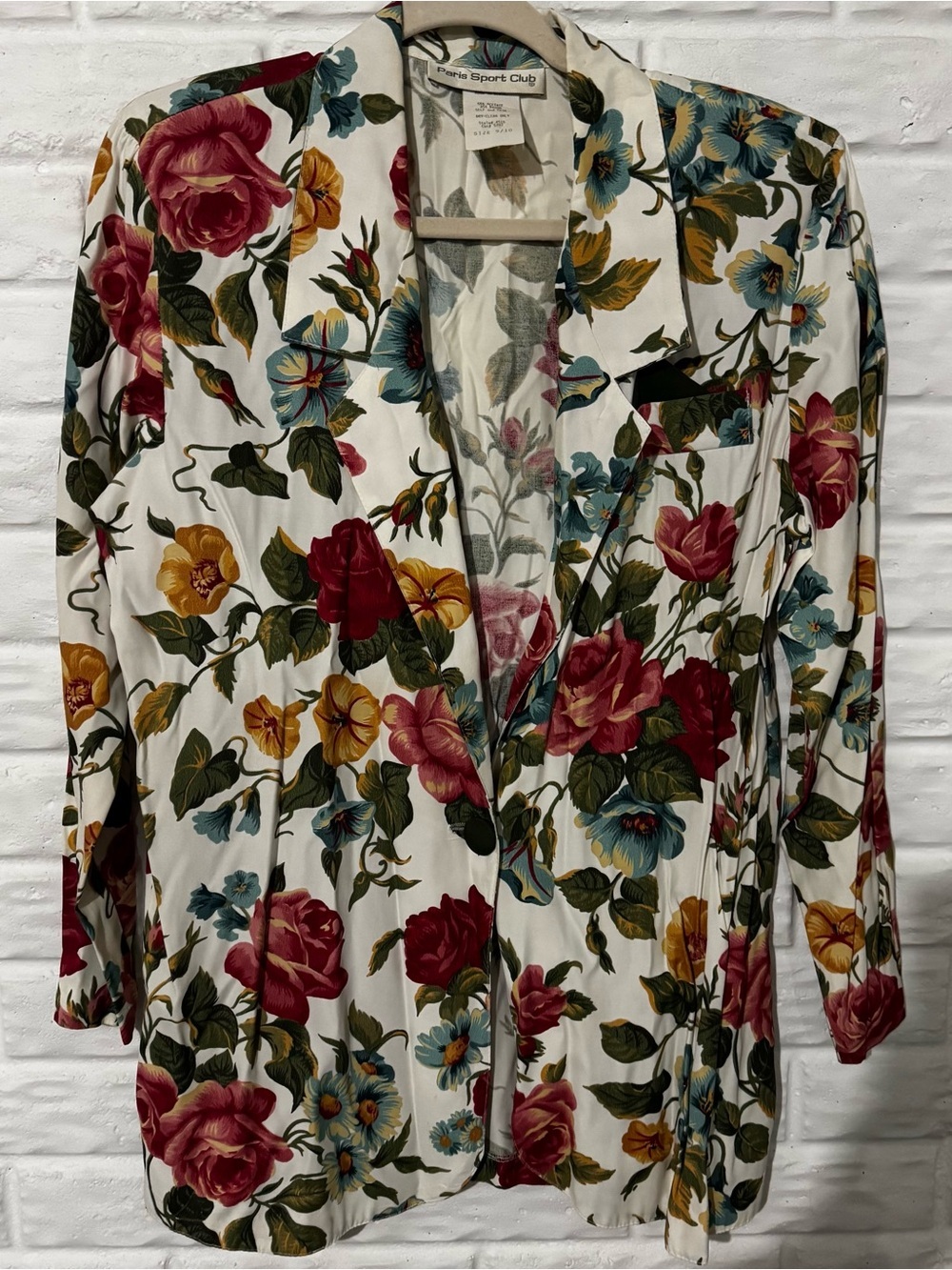 Vintage 80s Paris Sport Club Blazer Women’s 9/10 Floral Single Button Granny